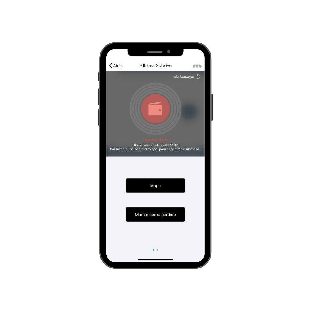 Aplicación iOS Android para rastrear y localizar billetera.